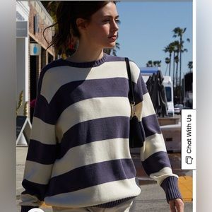 Brandy Melville Navy and Cream Striped Brianna Sweater
